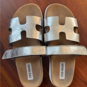 Steve Madden real leather Silver Slide Sandals